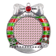 Fern Pattern 2 Pink Metal X mas Ribbon With Red Crystal Round Ornament