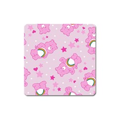 Cheer Bear Pink, Care, Care Bears, Cartoon Square Magnet