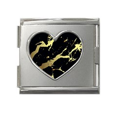 Marble Black, Kiss, Gold, Pretty Mega Link Heart Italian Charm (18mm) by kyorashop23