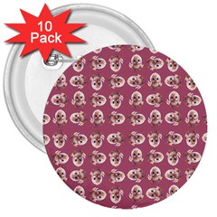 Whimsy Chickens Pattern 3  Buttons (10 Pack) 