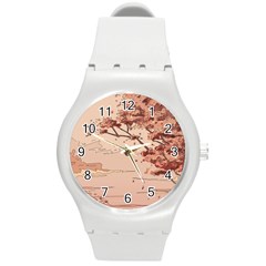 Pastel Nature , Art, Blue, Cute, Round Plastic Sport Watch (m)