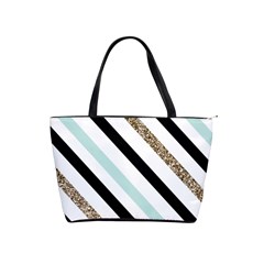 Pattern, Blue, Gold, Lines, Stripes Classic Shoulder Handbag