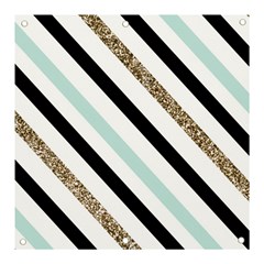 Pattern, Blue, Gold, Lines, Stripes Banner And Sign 3  X 3  by kyorashop23