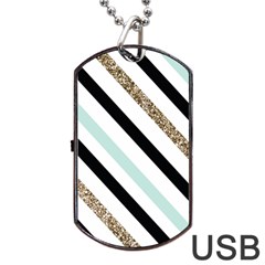 Pattern, Blue, Gold, Lines, Stripes Dog Tag Usb Flash (two Sides)