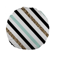 Pattern, Blue, Gold, Lines, Stripes Standard 15  Premium Round Cushions