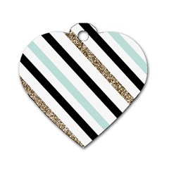 Pattern, Blue, Gold, Lines, Stripes Dog Tag Heart (two Sides)