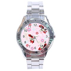 Red, Bow, Mouse, Flower, Child, Paper Stainless Steel Analogue Watch