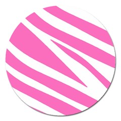 White Pink Stripes, Pattern Magnet 5  (round)