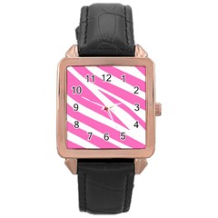 White Pink Stripes, Pattern Rose Gold Leather Watch 