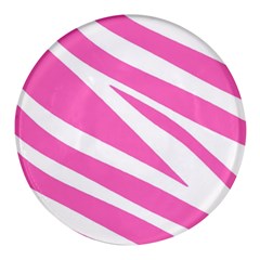 White Pink Stripes, Pattern Round Glass Fridge Magnet (4 Pack)