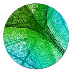 3d Leaves Texture Sheet Blue Green Magnet 5  (round)