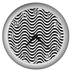 Black White Wave Pattern Wavy Water Seamless Wall Clock (silver)