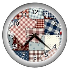 Cloth Patches Texture Macro, Patches Of Cloth Wall Clock (silver)