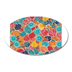 Floral And Leaves Pattern Oval Magnet