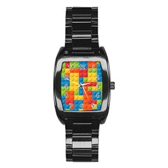 Lego Bricks, Colorful Dots Background Stainless Steel Barrel Watch