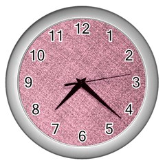 Pink Fabric Texture, Knitted Pink Texture, Wall Clock (silver)