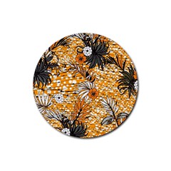 Leaf Yellow Point Flower White Rubber Coaster (round)