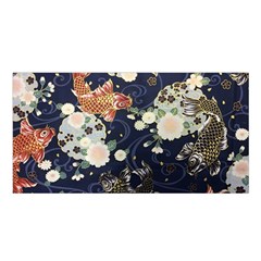 Japanese Wave Koi Illustration Pattern Satin Shawl 45  X 80 