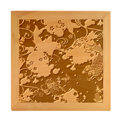 Japanese Wave Koi Illustration Pattern Wood Photo Frame Cube