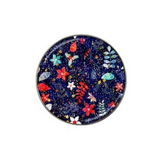 Festive Floral Pattern Christmas Blue Floral Flower Foliage Leaves Pattern Red Snow Winter Hat Clip Ball Marker