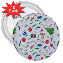 New Year Christmas Winter Pattern 3  Buttons (10 Pack) 