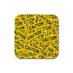 Caution Road Sign Cross Yellow Rubber Square Coaster (4 Pack)