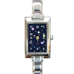 Aesthetic Outer Space Cartoon Art Rectangle Italian Charm Watch by Bedest