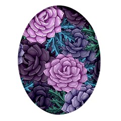 Purple Rose Retro Floral Flower Oval Glass Fridge Magnet (4 Pack) by Bedest