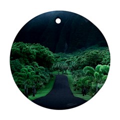 Jungle Road Hawaii Asphalt Mountains Green Round Ornament (two Sides) by Bedest