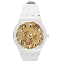 Flowers, Branches, Desenho, Edge, Leaves Round Plastic Sport Watch (m)