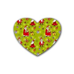 Background With Santa Claus, Christmas Decorations Rubber Coaster (heart)