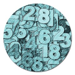 Blue Digits Background, Artwork, Numbers Magnet 5  (round)