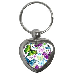 Butterflies, Abstract, Background, Colorful Key Chain (heart)