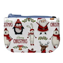 Christmas Characters Pattern, Xmas Backgrounds Large Coin Purse