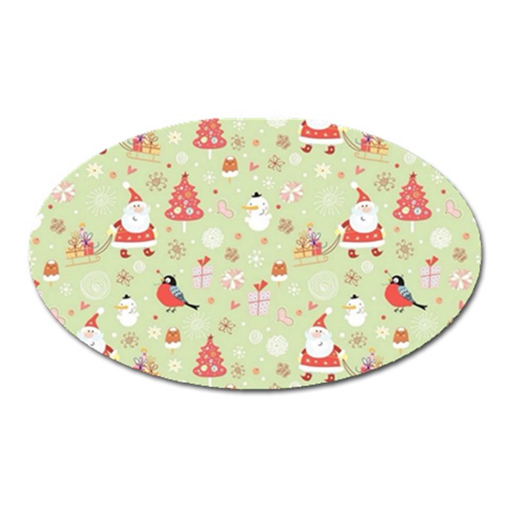 Christmas Pattern, Christmas Tree, Santa Oval Magnet