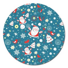 Christmas Pattern, Pattern, Christmas, Santa, Blue Magnet 5  (round)