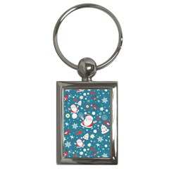 Christmas Pattern, Pattern, Christmas, Santa, Blue Key Chain (rectangle)