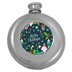 Merry Christmas, Happy New Year, Christmas Seamless Texture Round Hip Flask (5 Oz)