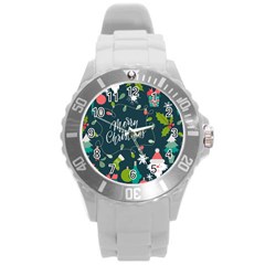 Merry Christmas, Happy New Year, Christmas Seamless Texture Round Plastic Sport Watch (l)