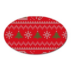 Red Christmas Pattern Xmas Decorations, Christmas Knitted Texture Oval Magnet