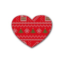 Red Christmas Pattern Xmas Decorations, Christmas Knitted Texture Rubber Coaster (heart)