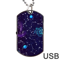 Realistic Night Sky Poster With Constellations Dog Tag Usb Flash (two Sides)