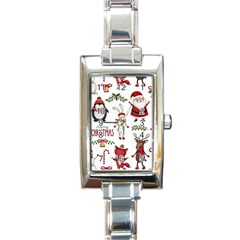 Christmas Characters Pattern, Xmas Backgrounds Rectangle Italian Charm Watch