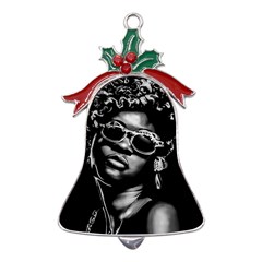 Afro Beauty Woman Portrait (ai+human) Metal Holly Leaf Bell Ornament