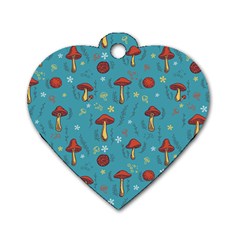 Whimsical Mushroom Pattern Dog Tag Heart (one Side)