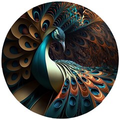 Colorful Peacock Bird Feathers Wooden Puzzle Round