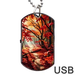 Forest Path Red Nature Dog Tag Usb Flash (two Sides)