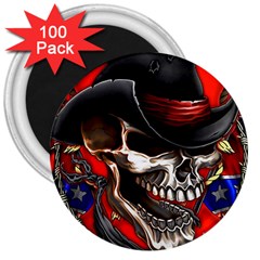 Confederate Flag Usa America United States Csa Civil War Rebel Dixie Military Poster Skull 3  Magnets (100 Pack)