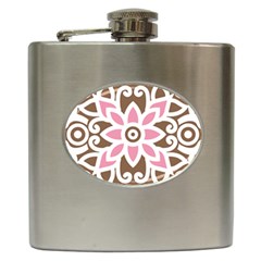 A Pink Flower On A Brown Background Hip Flask (6 Oz) by catchydesignhill