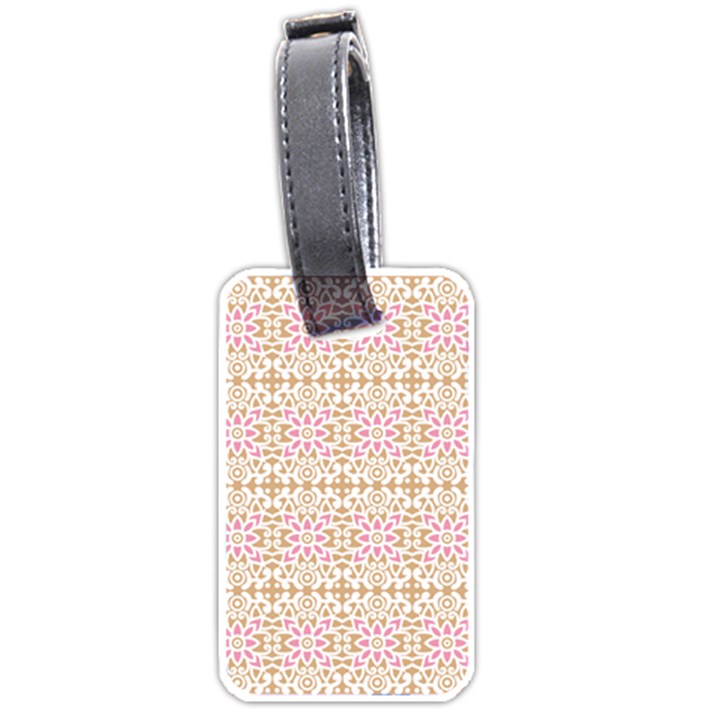 A Pink And White Flower Pattern On A Brown Background Luggage Tag (one side)